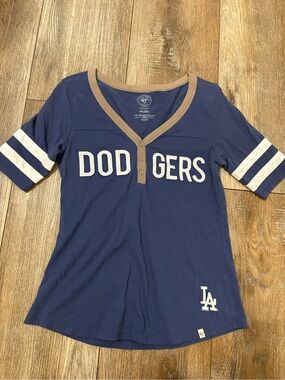47 Kids Los Angeles Dodgers Navy and Tan Henley Tee